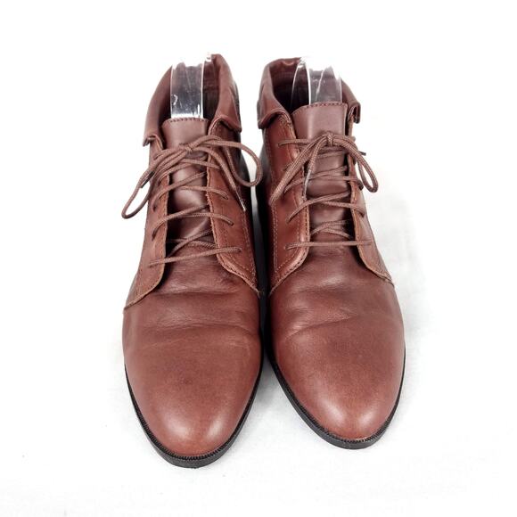 Vintage Rust Brown Genuine Leather Lace Up Fold Over Ankle Boots Booties Size 8 - Picture 3 of 6